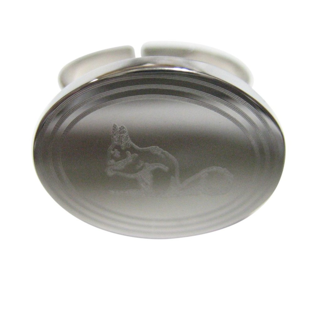 Etched Oval Squirrel Adjustable Size Fashion Ring - image 1
